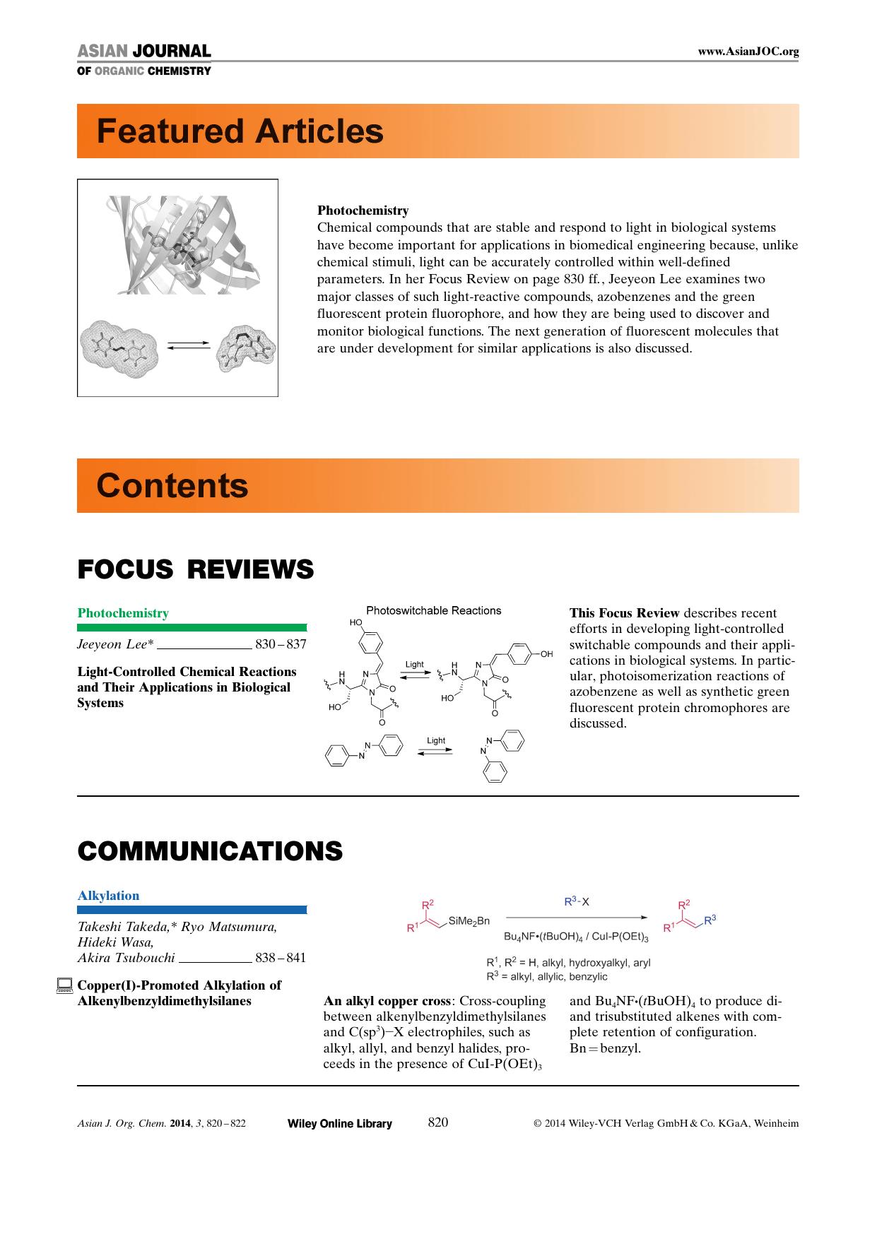 Graphical Abstract: Asian J. Org. Chem. 82014 by Unknown