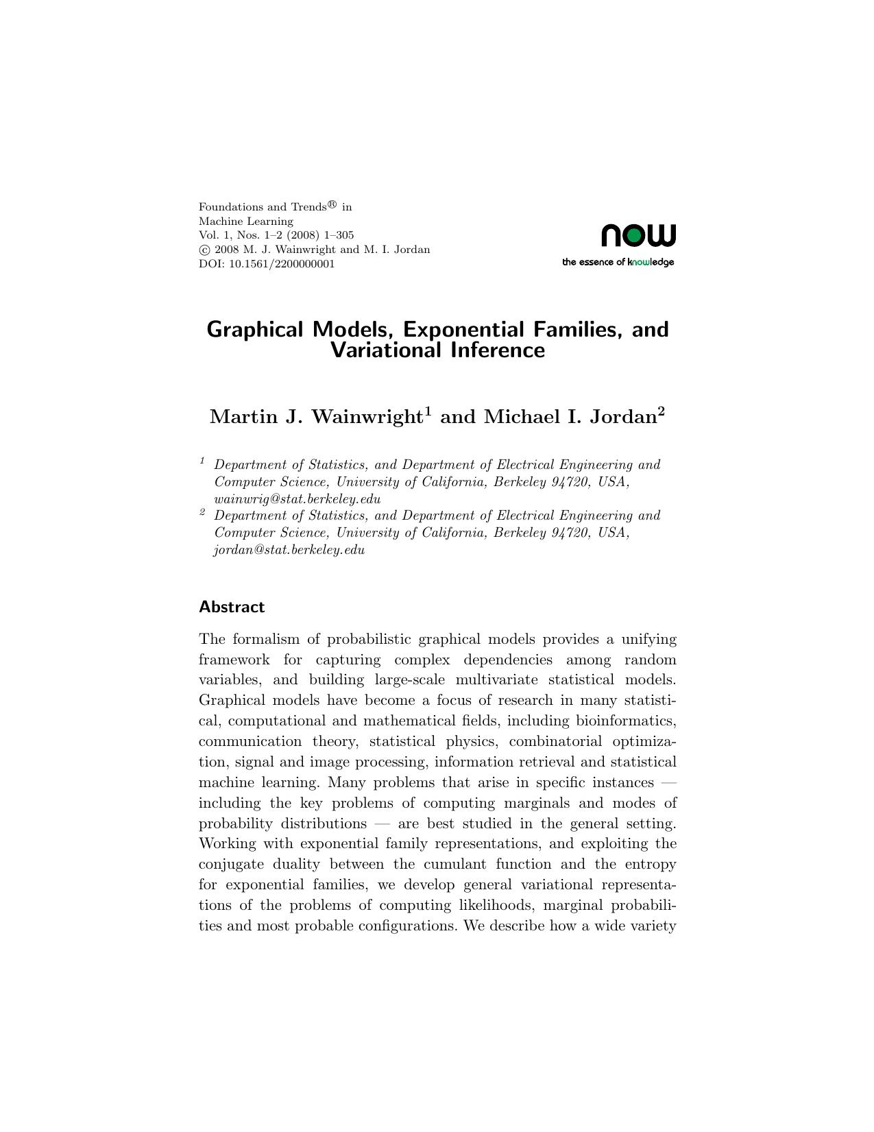 Graphical Models, Exponential Families, and Variational Inference by Wainwright M.J. Jordan M.I
