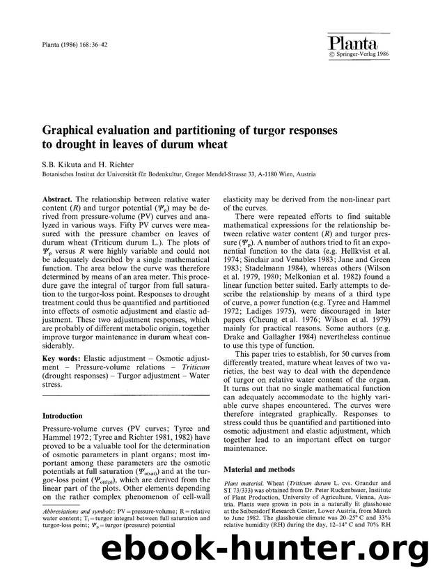 Graphical evaluation and partitioning of turgor responses to drought in leaves of durum wheat by Unknown