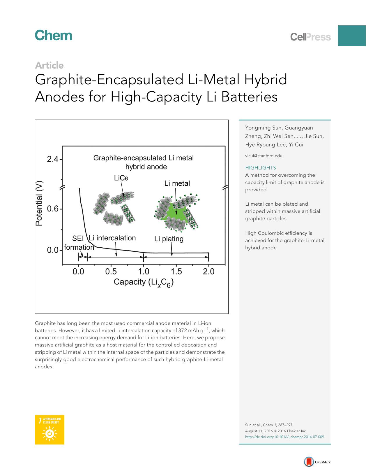 Graphite-Encapsulated Li-Metal Hybrid Anodes for High-Capacity Li Batteries by Yongming Sun