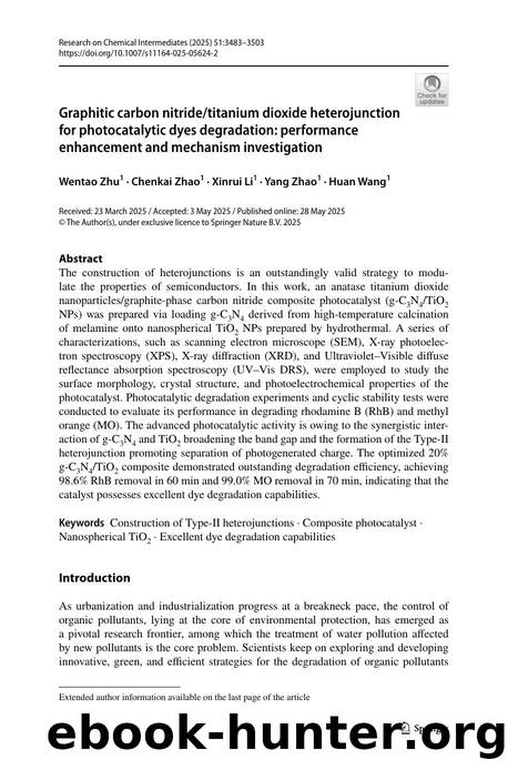 Graphitic carbon nitridetitanium dioxide heterojunction for photocatalytic dyes degradation: performance enhancement and mechanism investigation by Wentao Zhu & Chenkai Zhao & Xinrui Li & Yang Zhao & Huan Wang
