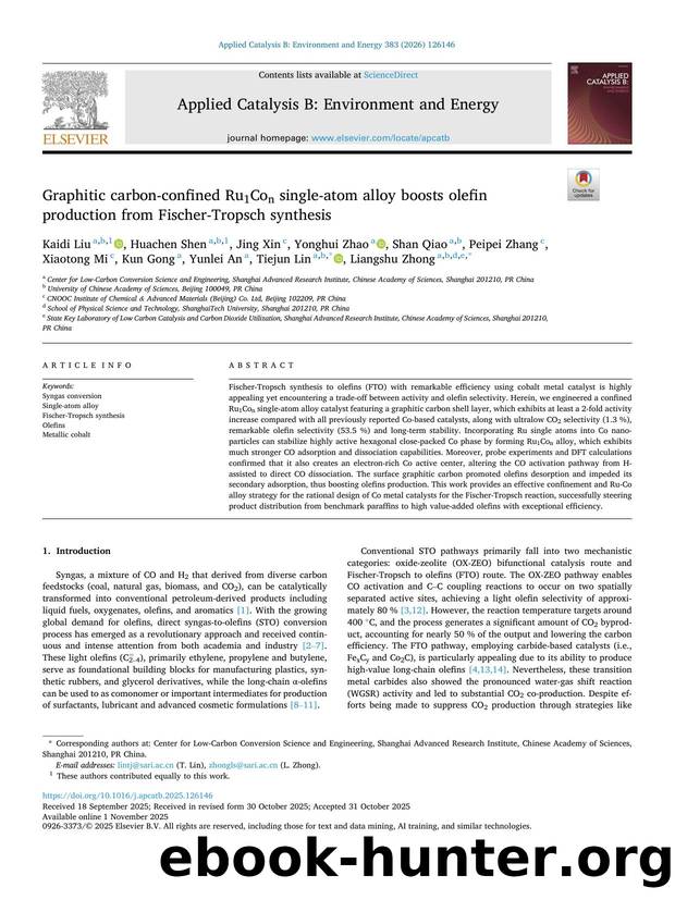 Graphitic carbon-confined Ru1Con single-atom alloy boosts olefin production from Fischer-Tropsch synthesis by Kaidi Liu