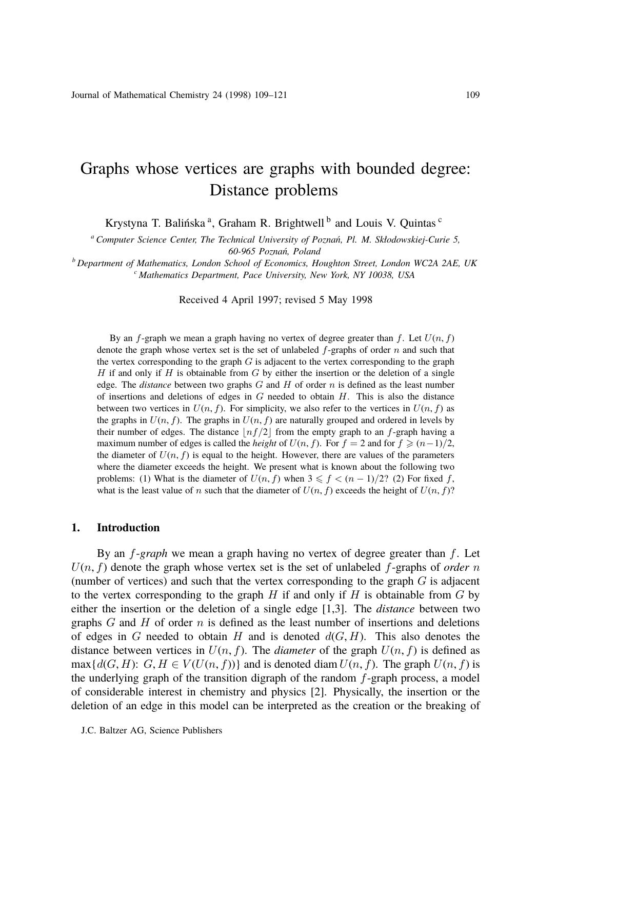 Graphs whose vertices are graphs with bounded degree: Distance problems by Unknown
