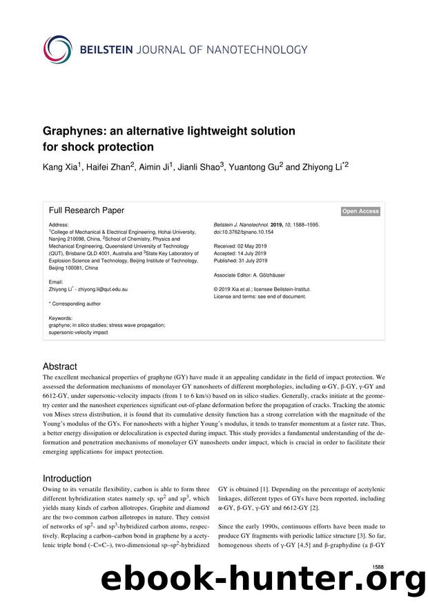Graphynes: an alternative lightweight solution for shock protection by Kang Xia Haifei Zhan Aimin Ji Jianli Shao Yuantong Gu Zhiyong Li
