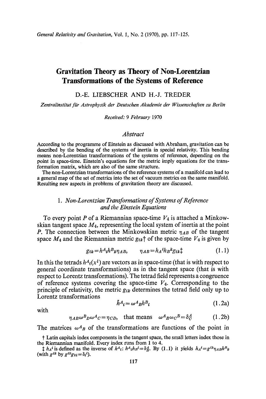 Gravitation theory as theory of non-Lorentzian transformations of the systems of reference by Unknown