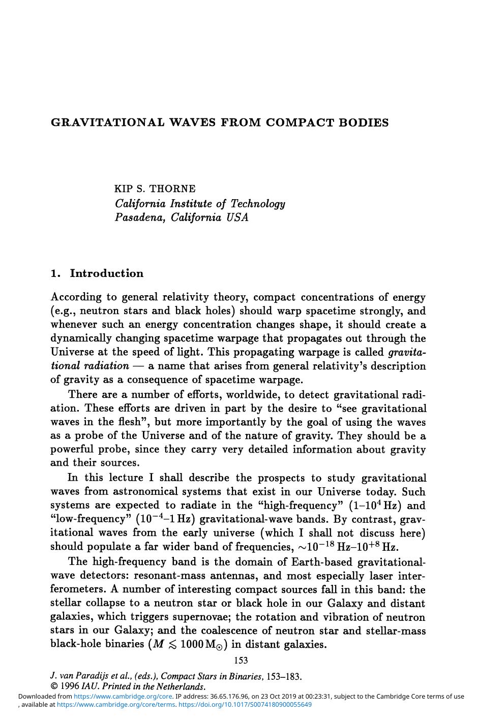 Gravitational Waves from Compact Bodies (1996) by Unknown
