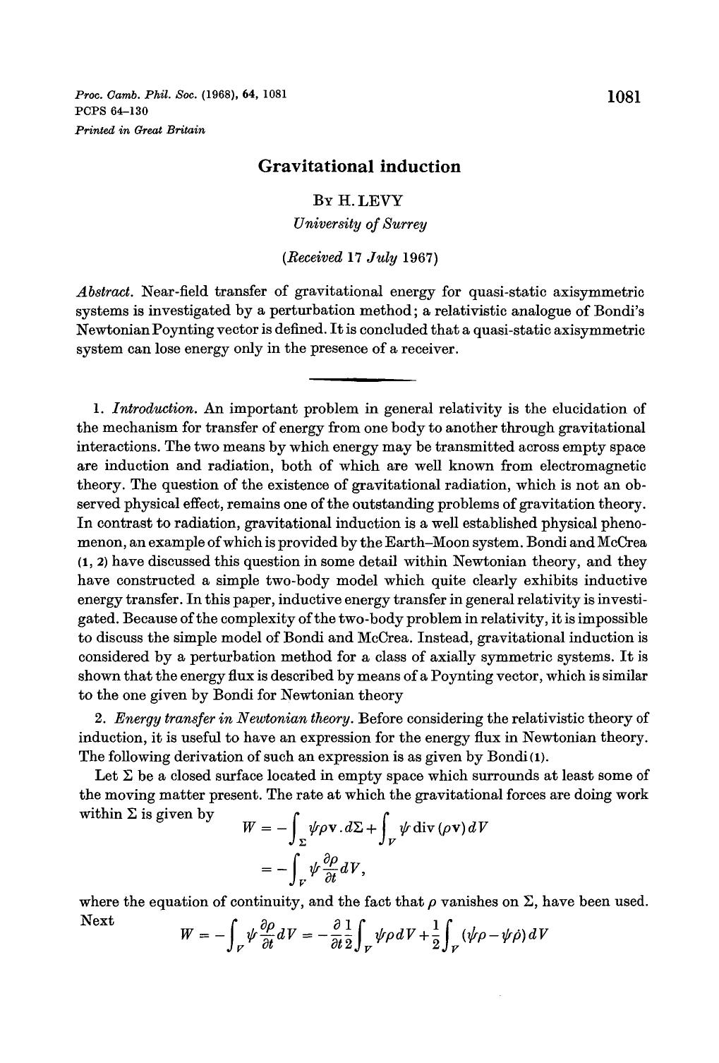 Gravitational induction by H. Levy