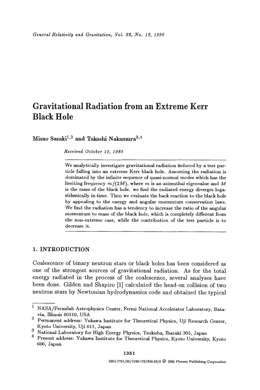 Gravitational radiation from an extreme Kerr black hole by Unknown
