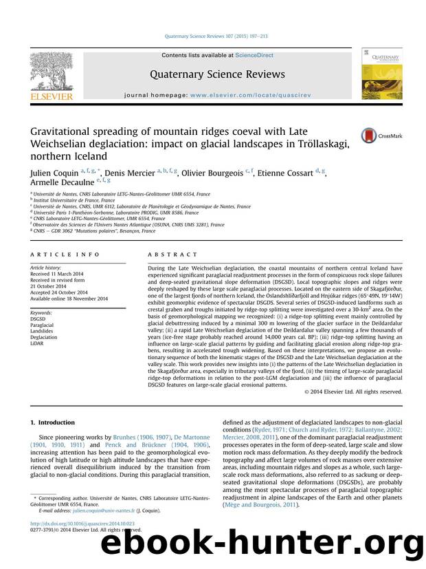 Gravitational spreading of mountain ridges coeval with Late Weichselian deglaciation: impact on glacial landscapes in TrOllaskagi, northern Iceland by Julien Coquin & Denis Mercier & Olivier Bourgeois & Etienne Cossart & Armelle Decaulne