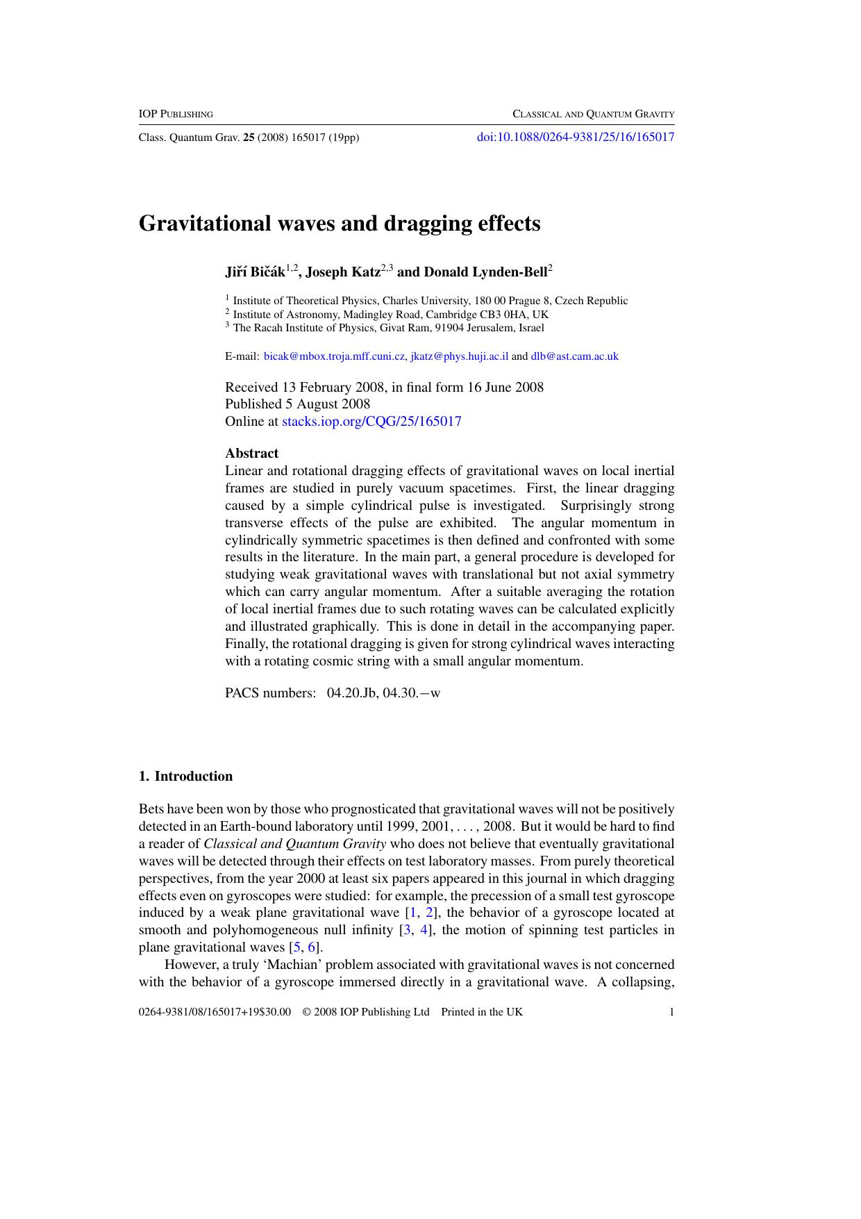Gravitational waves and dragging effects by J Bicák et al