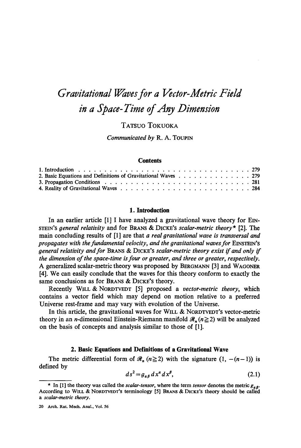 Gravitational waves for a vector-metric field in a space-time of any dimension by Unknown