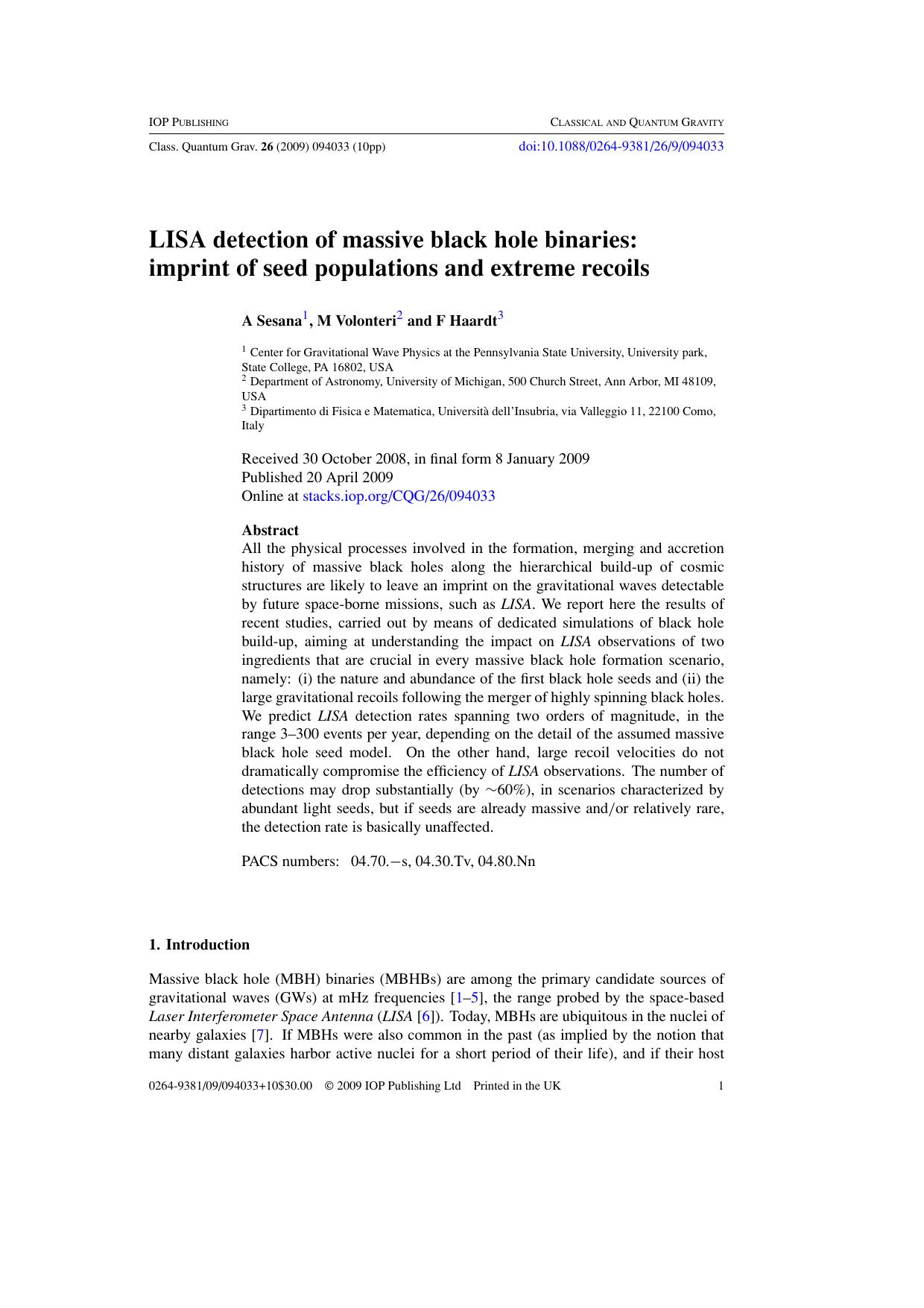 Gravitational waves from coalescing massive black holes by A Sesana et al