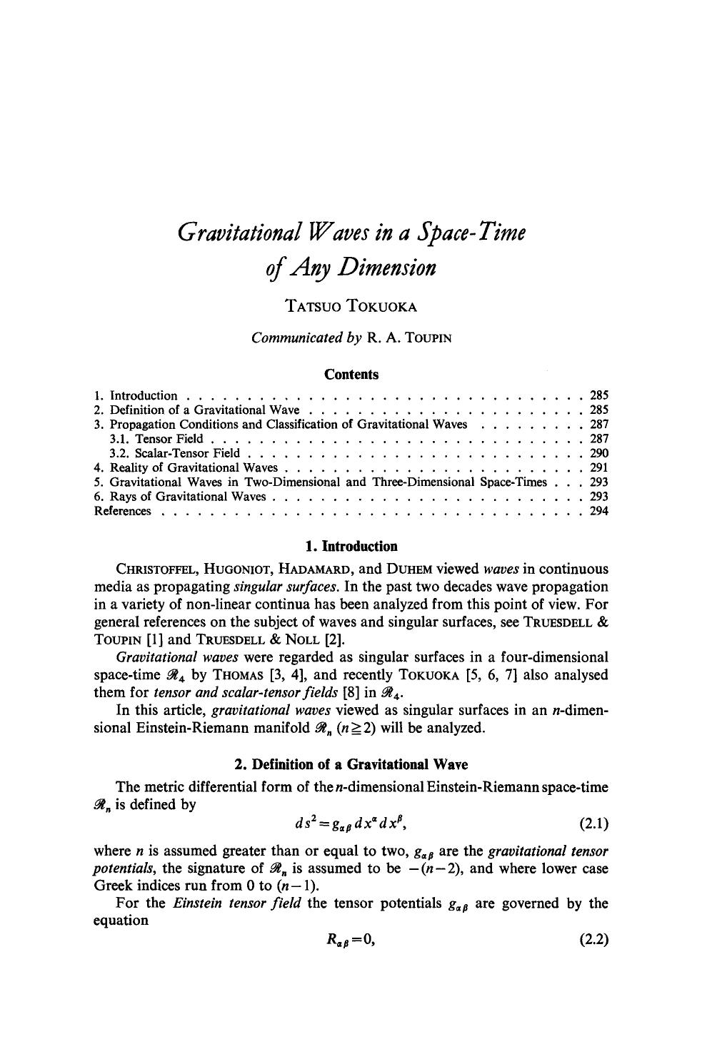 Gravitational waves in a space-time of any dimension by Unknown