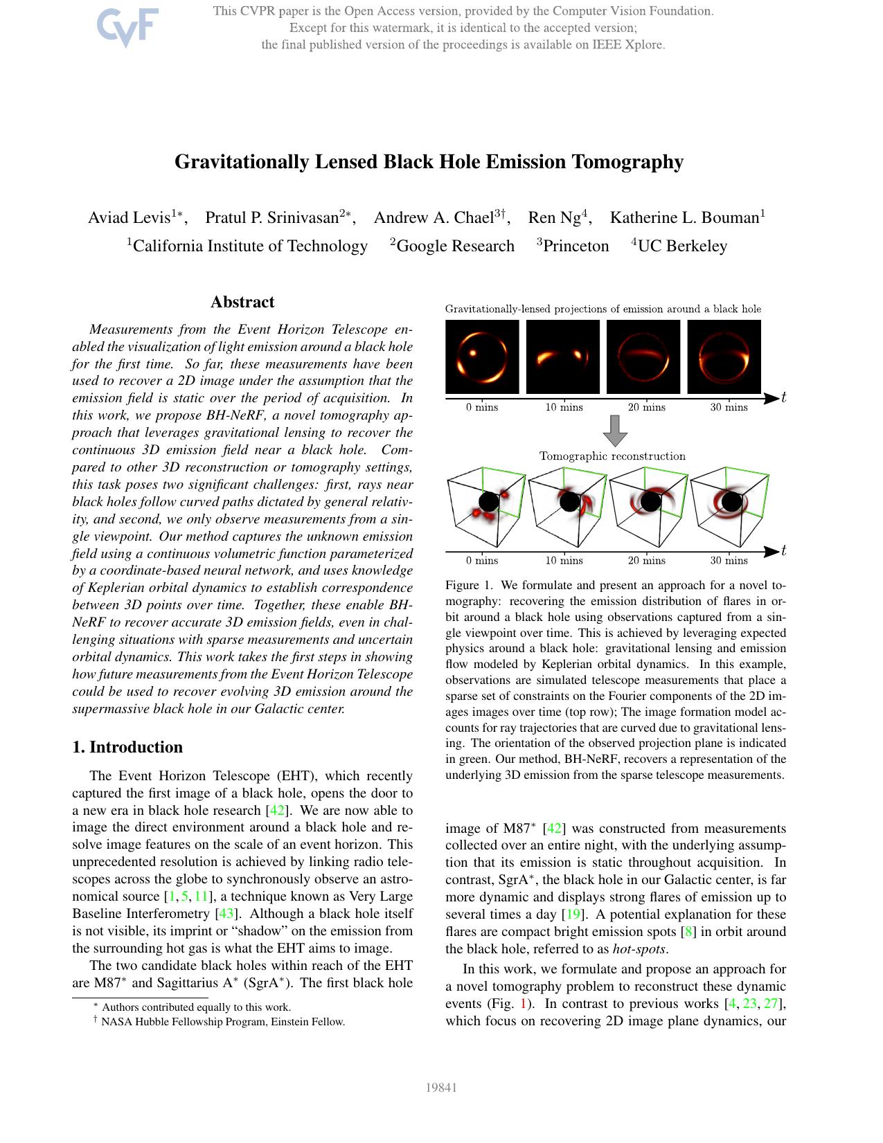 Gravitationally Lensed Black Hole Emission Tomography by Aviad Levis & Pratul P. Srinivasan & Andrew A. Chael & Ren Ng & Katherine L. Bouman