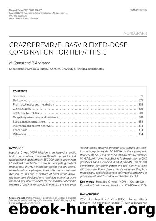 Grazoprevirelbasvir fixed-dose combination for hepatitis C by Copyright © 2016 Prous Science & S.A.U. or its licensors. All rights reserved