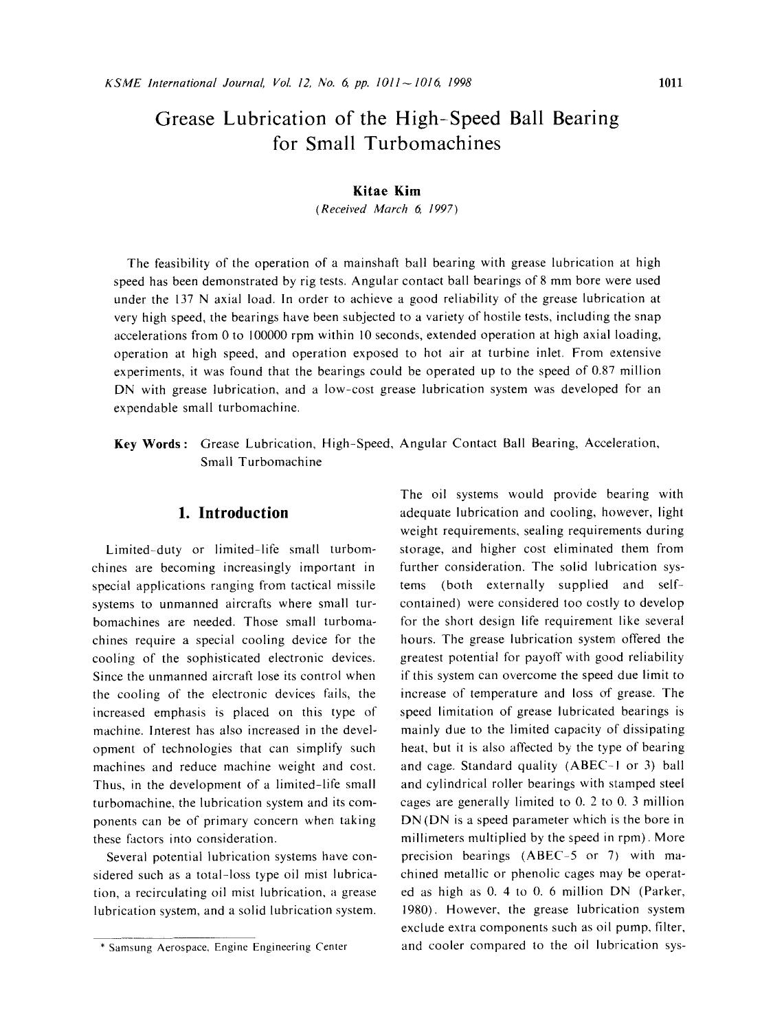 Grease lubrication of the high-speed ball bearing for small turbomachines by Unknown