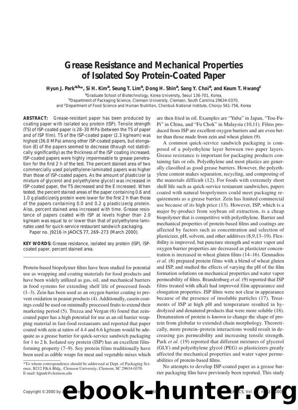 Grease resistance and mechanical properties of isolated soy protein-coated paper by Unknown