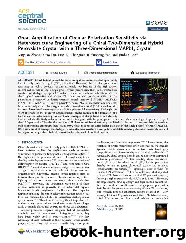Great Amplification of Circular Polarization Sensitivity via Heterostructure Engineering of a Chiral Two-Dimensional Hybrid Perovskite Crystal with a Three-Dimensional MAPbI3 Crystal by unknow