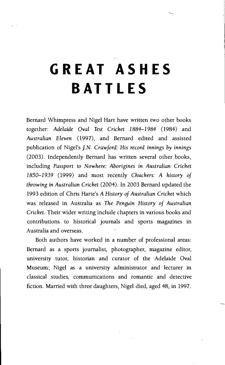 Great Ashes Battles by Bernard Whimpress; Nigel Hart