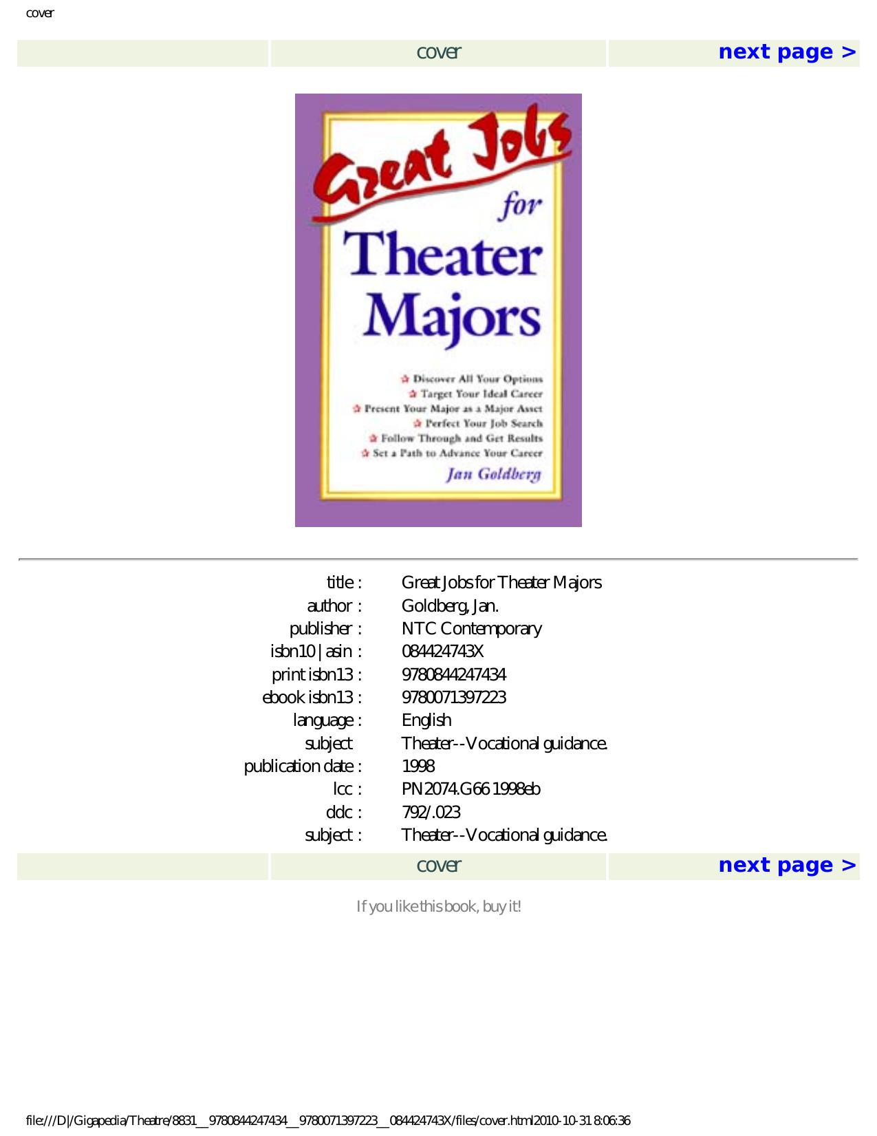 Great Jobs for Theatre Majors by Jan Goldberg