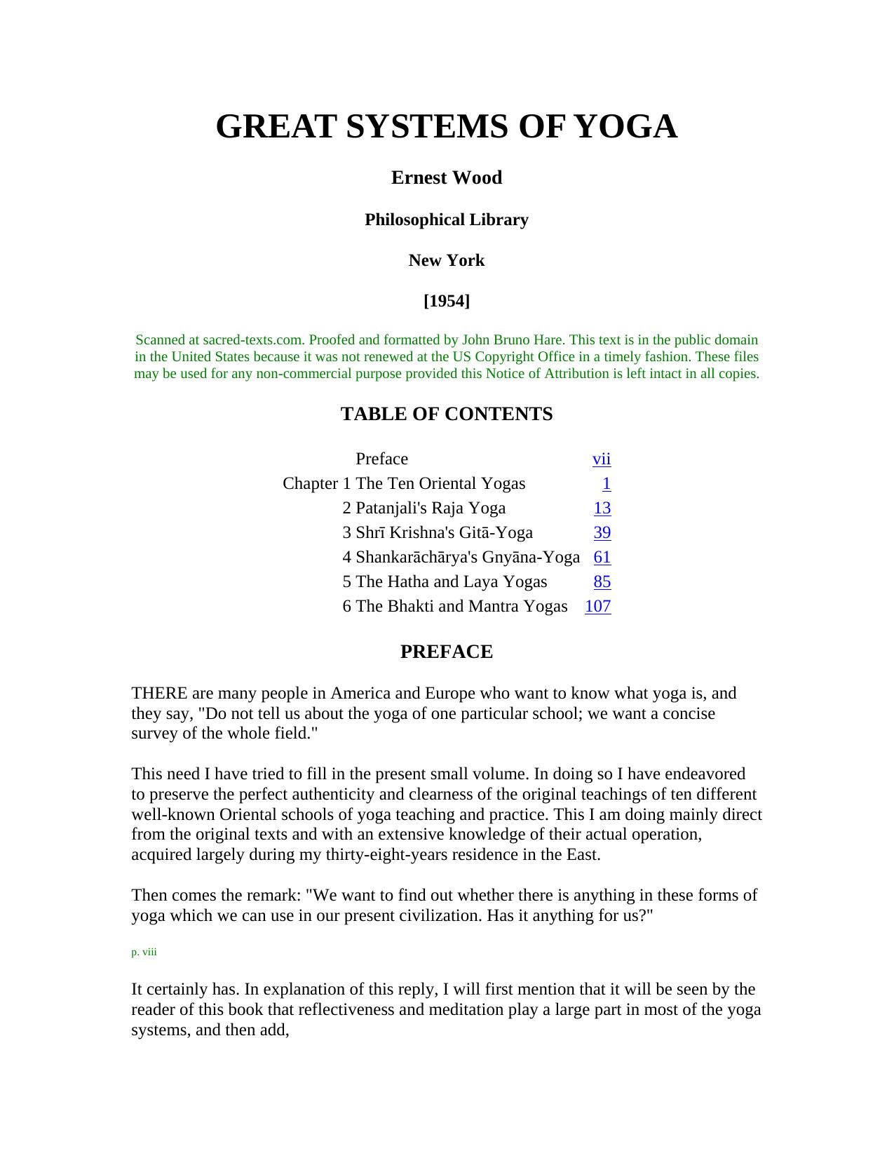 Great Systems Of Yoga by Ernest Wood