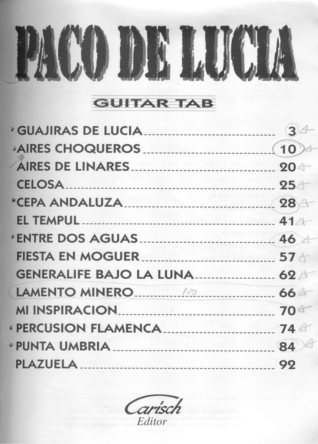 Greatest Hits Guitar Tab by Paco de Lucia