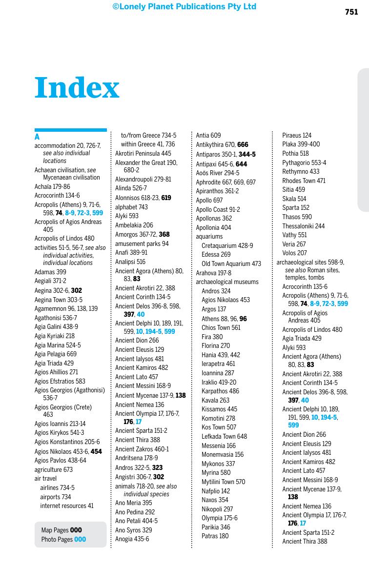 Greece - Index by Lonely Planet