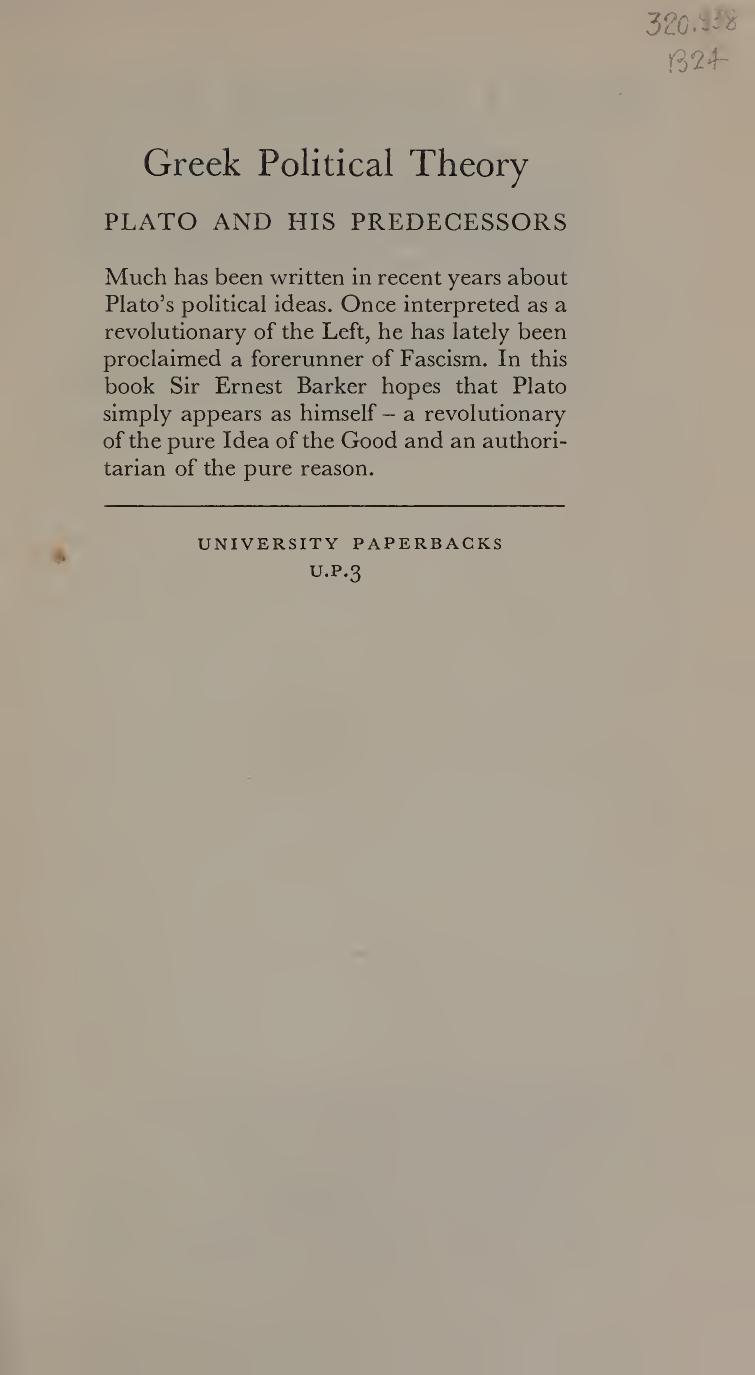 Greek Political Thought: Plato and His Predecessors by Ernest Barker