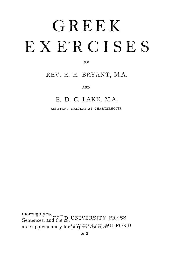 Greek exercises by Bryant E.E. Lake E.D.C