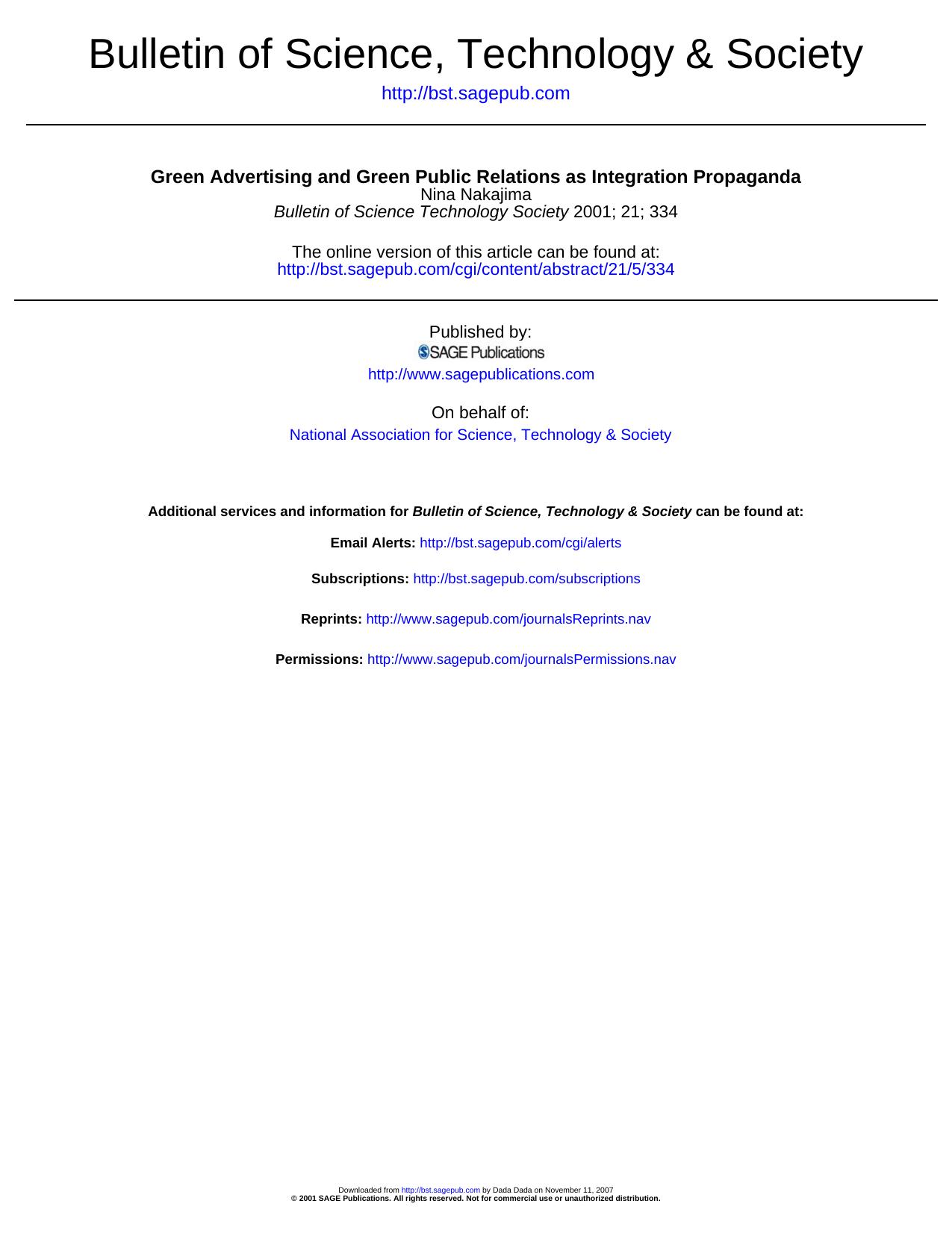 Green Advertising and Green Public Relations as Integration Propaganda by Nina Nakajima