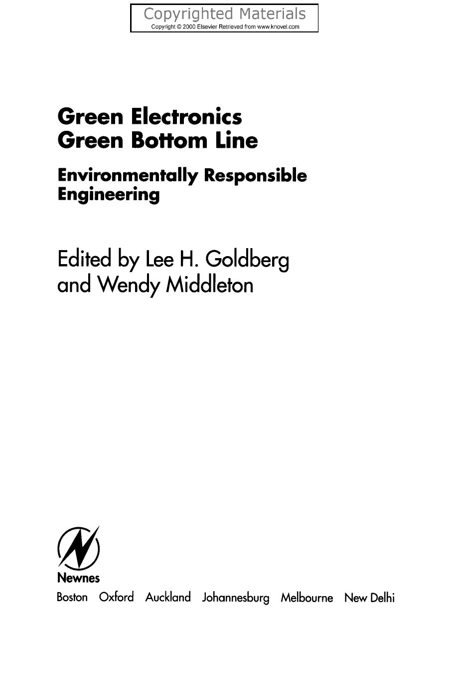 Green Electronics/Green Bottom Line: Environmentally Responsible Engineering by Lee H Goldberg