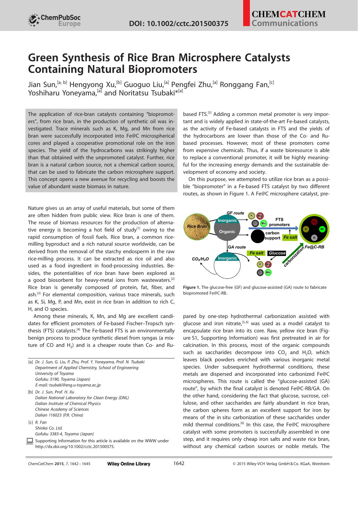 Green Synthesis of Rice Bran Microsphere Catalysts Containing Natural Biopromoters by Unknown