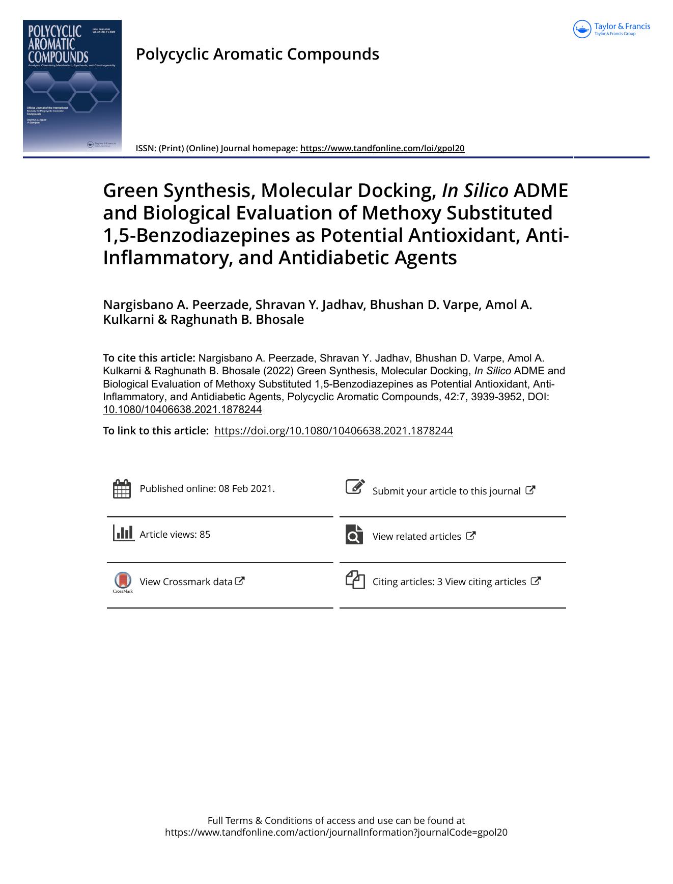 Green Synthesis, Molecular Docking, In Silico ADME and Biological Evaluation of Methoxy Substituted 1,5-Benzodiazepines as Potential Antioxidant, Anti-Inflammatory, and Antidiabetic Agents by unknow