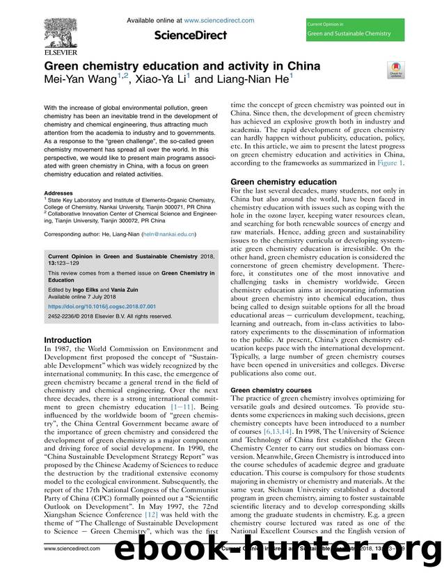 Green chemistry education and activity in China by Mei-Yan Wang