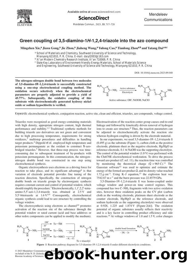 Green coupling of 3,5-diamino-1H-1,2,4-triazole into the azo compound by Mingzhen Xie & Jiaxu Gong & Jie Zhou & Jiaheng Wang & Yulong Cao & Tianlong Zhou & Yatang Dai