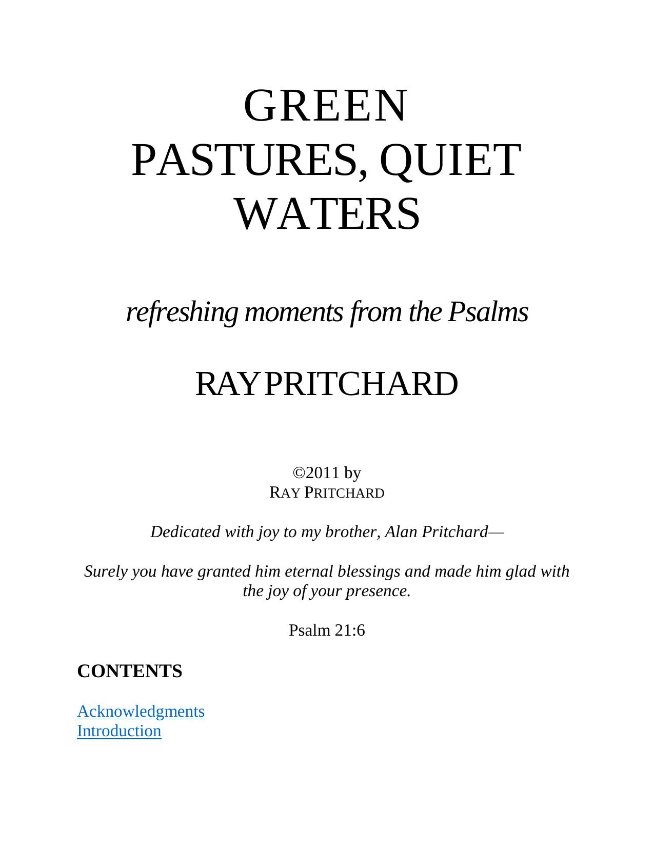 Green pastures, quiet waters : refreshing moments from the Psalms by Ray Pritchard