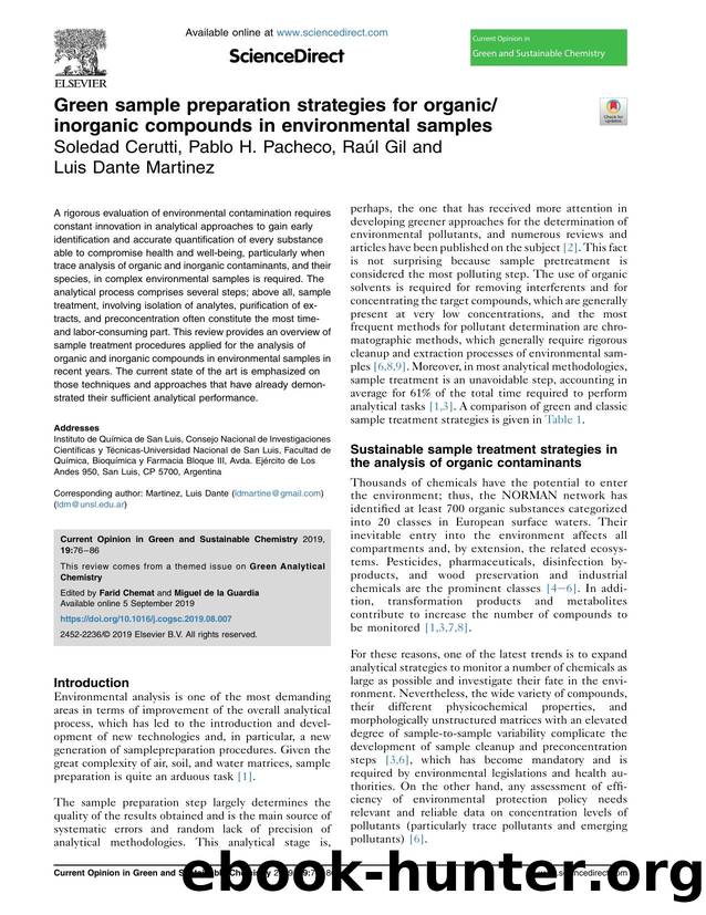 Green sample preparation strategies for organicinorganic compounds in environmental samples by Soledad Cerutti & Pablo H. Pacheco & Raúl Gil & Luis Dante Martinez