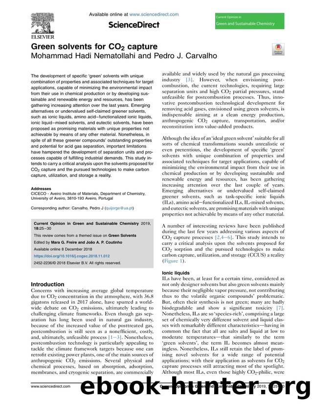 Green solvents for CO2 capture by Mohammad Hadi Nematollahi & Pedro J. Carvalho