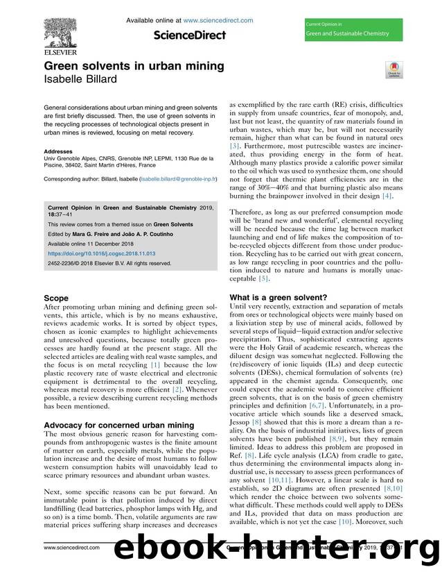 Green solvents in urban mining by Isabelle Billard