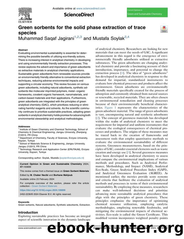 Green sorbents for the solid phase extraction of trace species by Muhammad Saqaf Jagirani & Mustafa Soylak