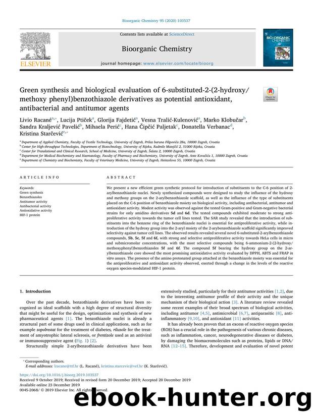 Green synthesis and biological evaluation of 6-substituted-2-(2-hydroxymethoxy phenyl)benzothiazole derivatives as potential antioxidant, antibacterial and antitumor agents by unknow