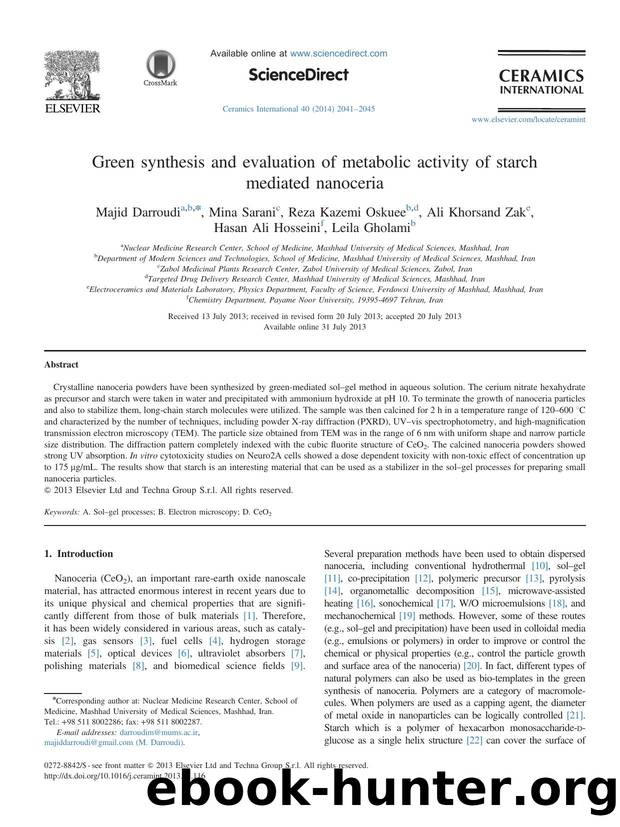 Green synthesis and evaluation of metabolic activity of starch mediated nanoceria by unknow
