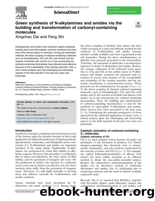 Green synthesis of N-alkylamines and amides via the building and transformation of carbonyl-containing molecules by Xingchao Dai & Feng Shi