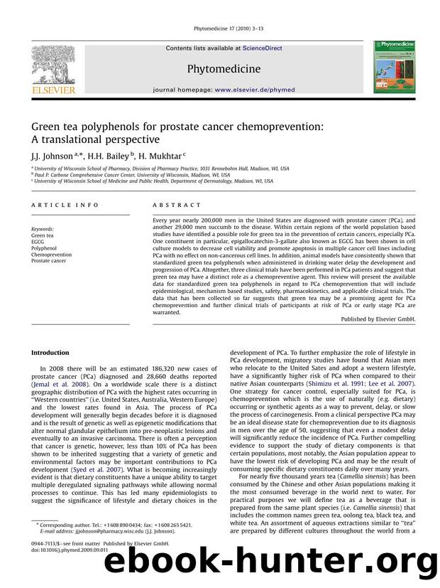 Green tea polyphenols for prostate cancer chemoprevention A translational perspective by J.J. Johnson; H.H. Bailey; H. Mukhtar