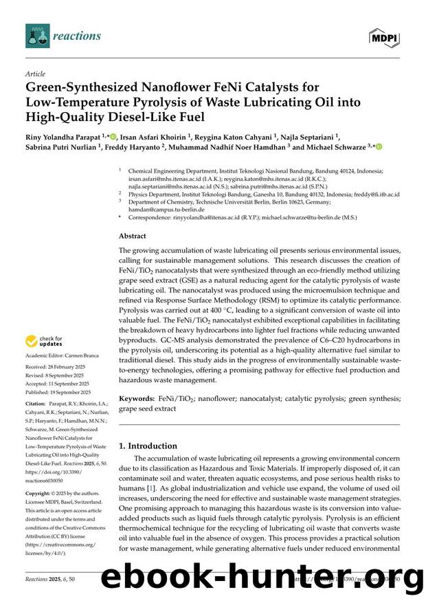Green-Synthesized Nanoflower FeNi Catalysts for Low-Temperature Pyrolysis of Waste Lubricating Oil into High-Quality Diesel-Like Fuel by unknow