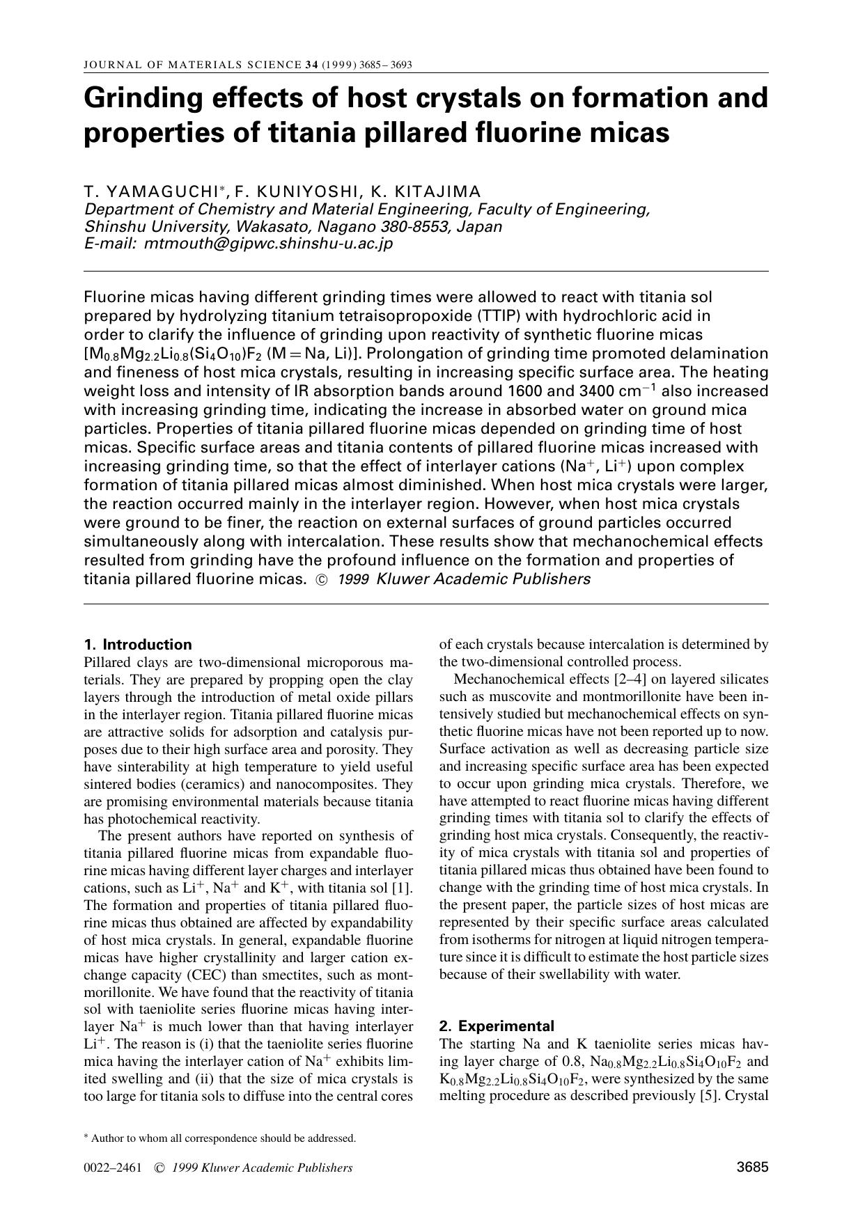 Grinding effects of host crystals on formation and properties of titania pillared fluorine micas by Unknown