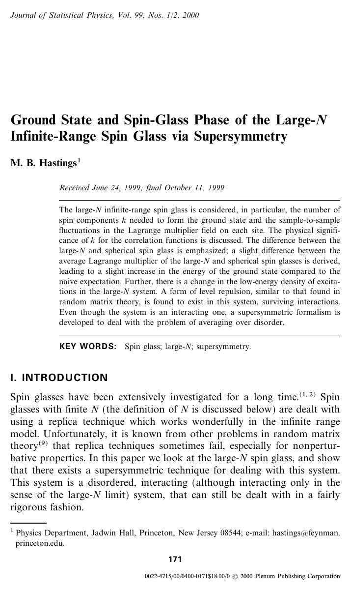 Ground State and Spin-Glass Phase of the Large-N Infinite-Range Spin Glass via Supersymmetry by Unknown