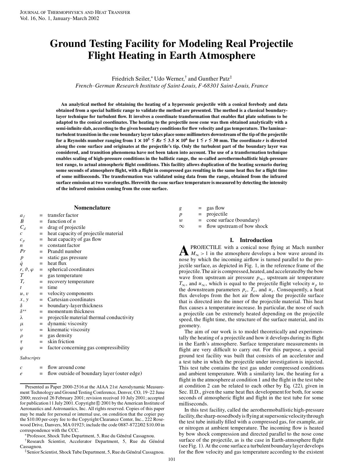 Ground Testing Facility for Modeling Real Projectile Flight Heating in Earth Atmosphere by Unknown