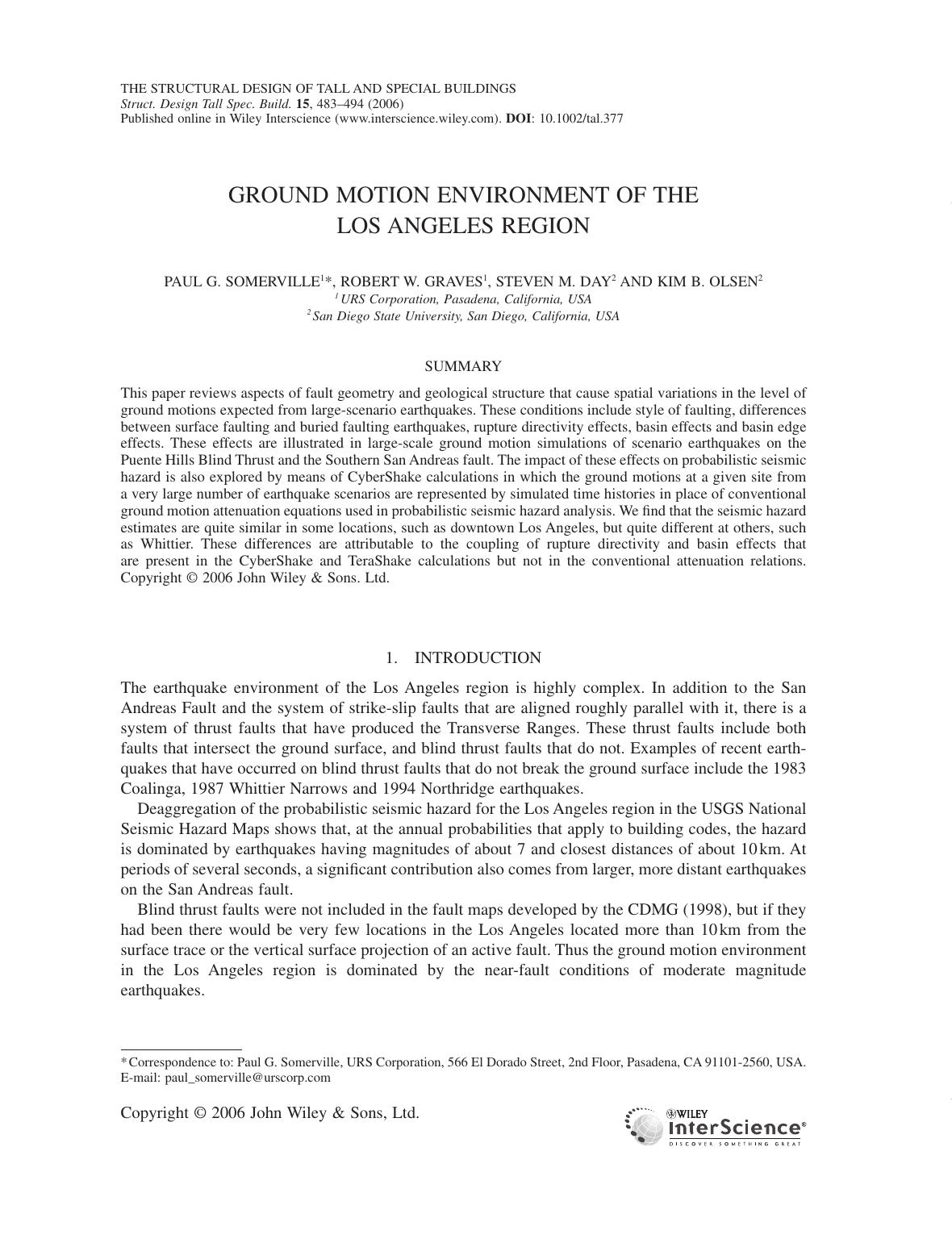 Ground motion environment of the Los Angeles region by Jene
