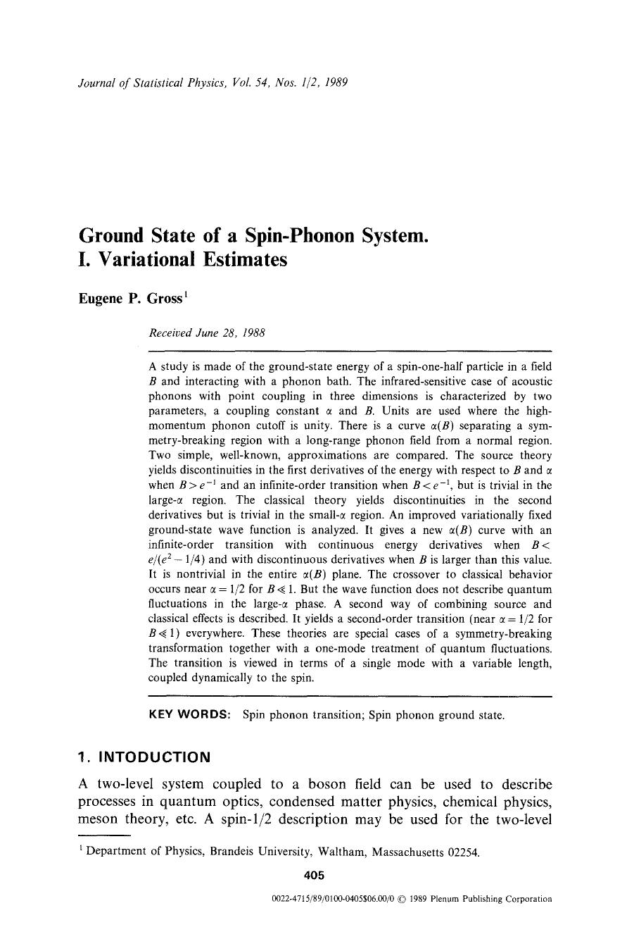 Ground state of a spin-phonon system. I. Variational estimates by Unknown